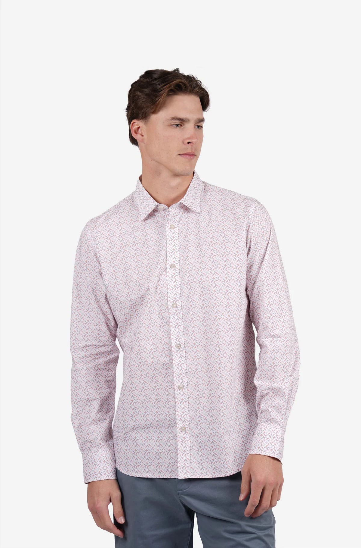 JAMES HARPER GEO PRINT PEACHED COTTON POPLIN L/S SHIRT JHS718