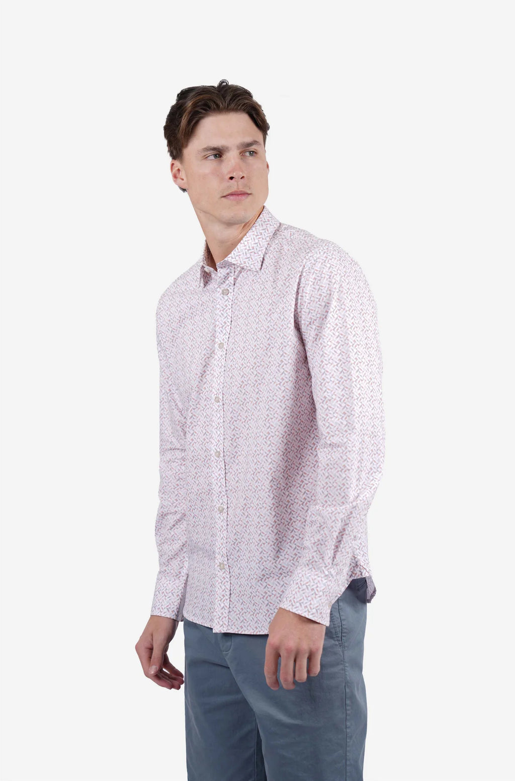 JAMES HARPER GEO PRINT PEACHED COTTON POPLIN L/S SHIRT JHS718