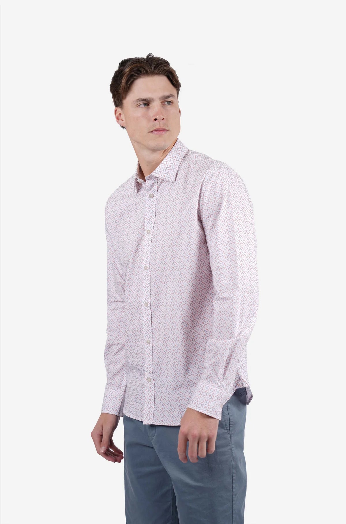 JAMES HARPER GEO PRINT PEACHED COTTON POPLIN L/S SHIRT JHS718