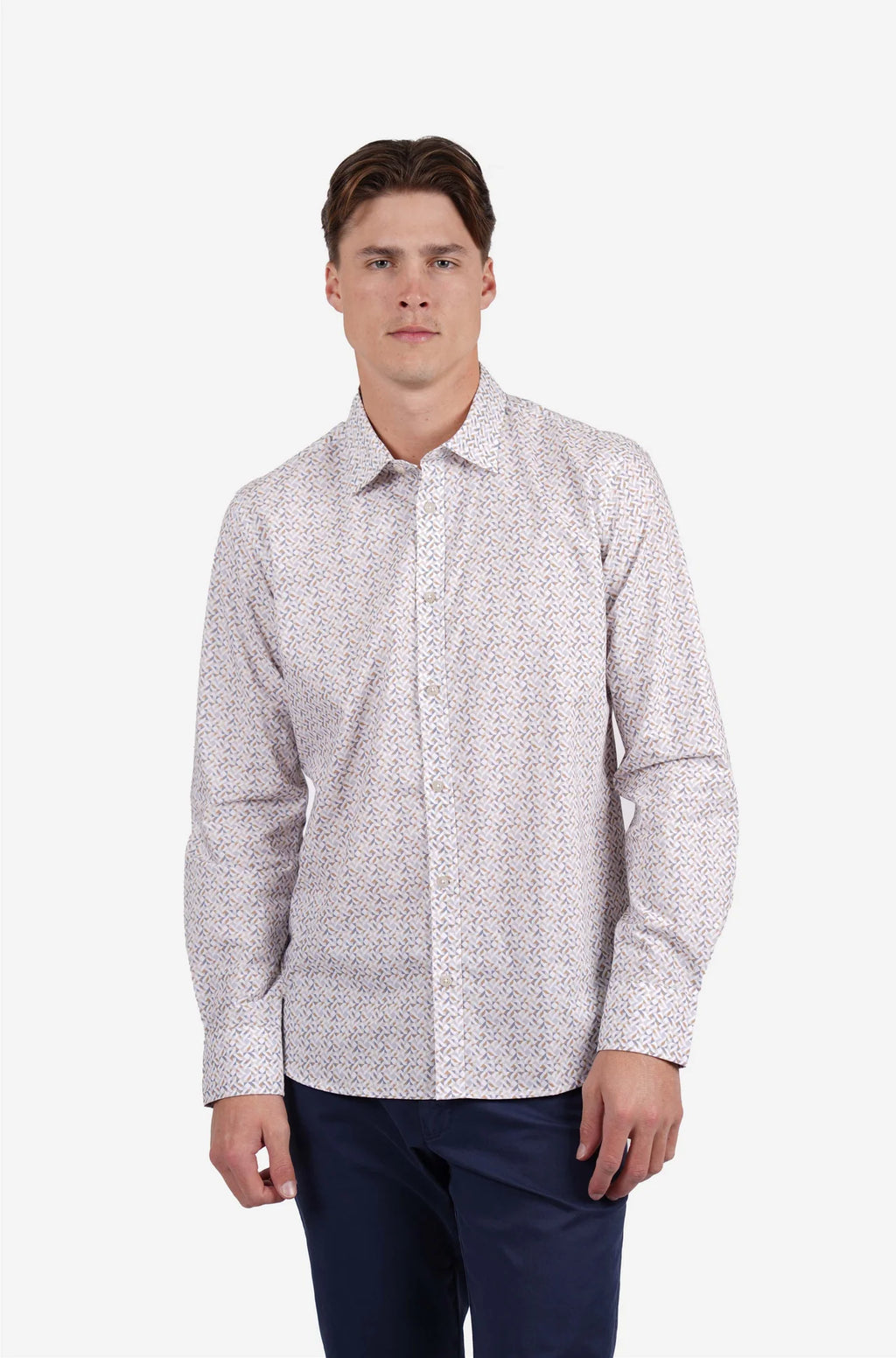 JAMES HARPER GEO PRINT PEACHED COTTON POPLIN L/S SHIRT JHS718