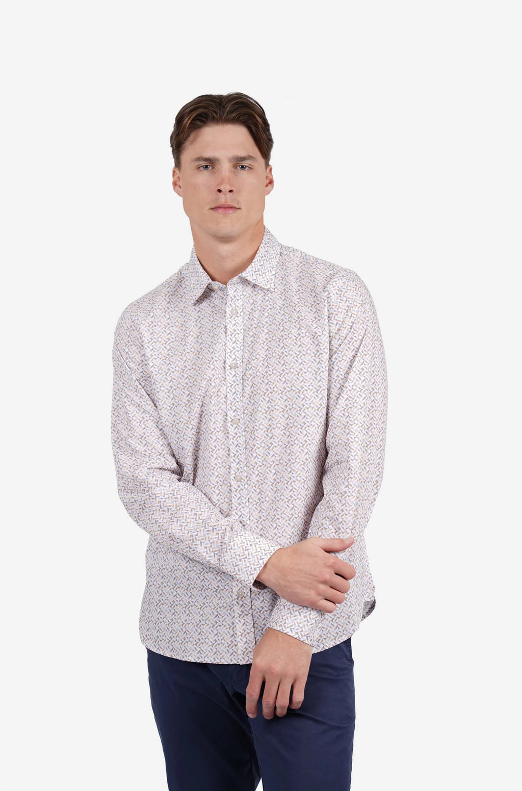 JAMES HARPER GEO PRINT PEACHED COTTON POPLIN L/S SHIRT JHS718