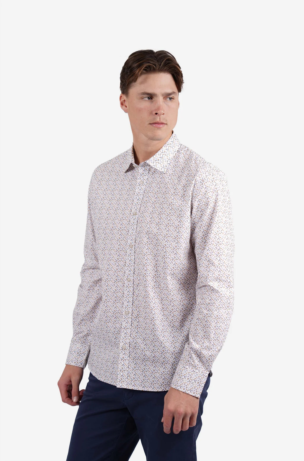 JAMES HARPER GEO PRINT PEACHED COTTON POPLIN L/S SHIRT JHS718