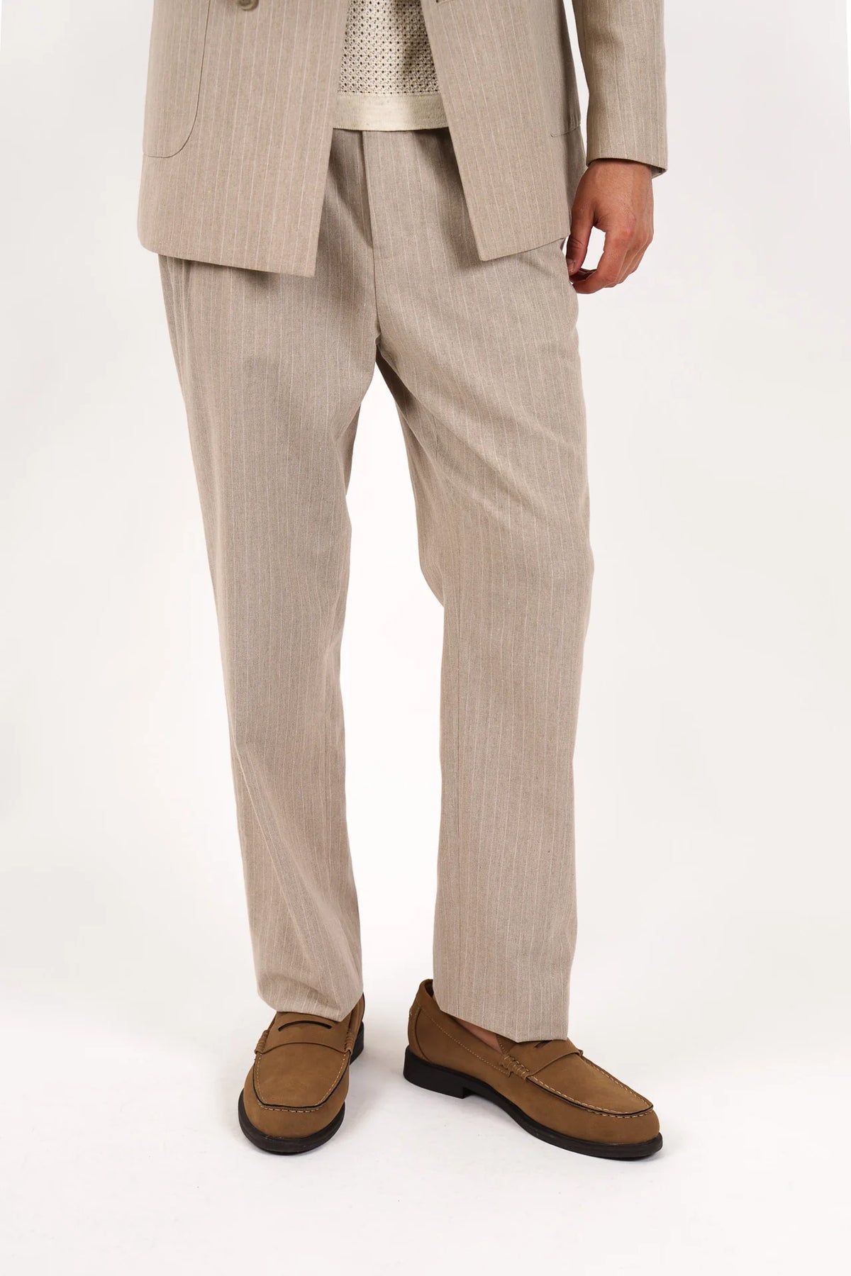 JAMES HARPER LINEN BLEND RELAXED FIT PIN STRIPE PLEATED TROUSER JHTR65