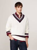 TOMMY HILFIGER WOOL BLEND GIFTING CABLE CRICKET V NECK KNIT MW0MW36557