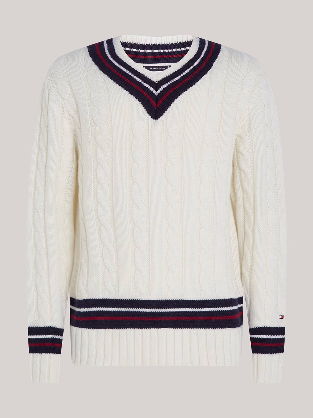 TOMMY HILFIGER WOOL BLEND GIFTING CABLE CRICKET V NECK KNIT MW0MW36557