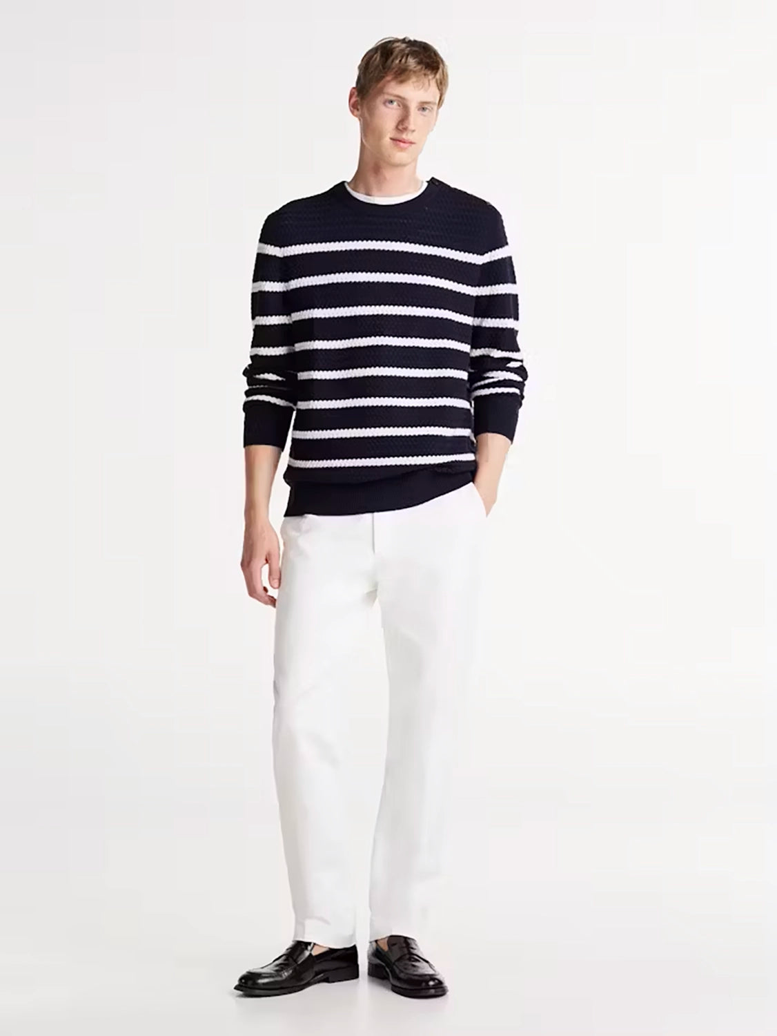 TOMMY HILFIGER WOOL COTTON DC HORIZONTAL STRIPE CREW NECK KNIT MW0MW36724