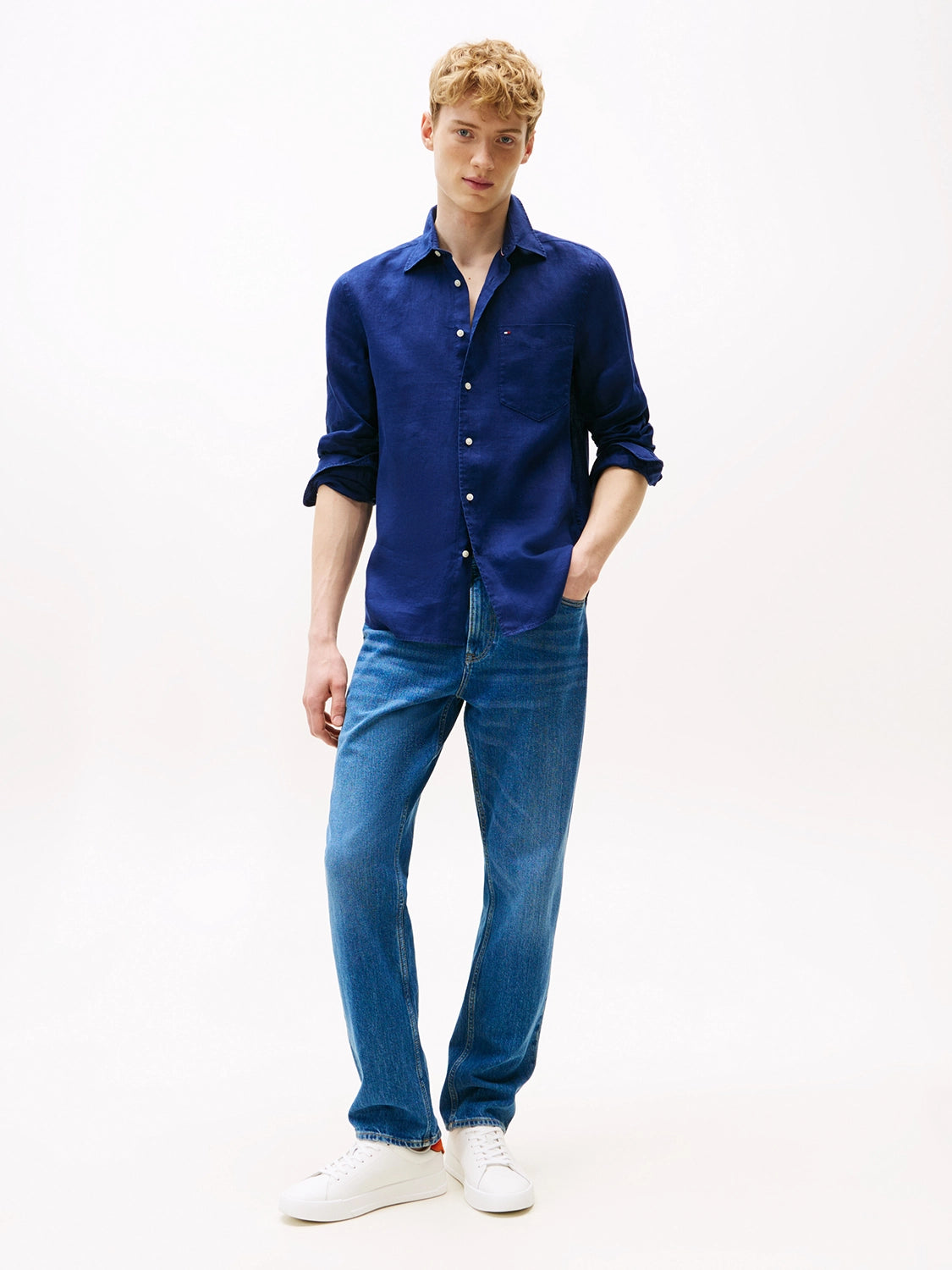 TOMMY HILFIGER PIECE DYE REG FIT L/S LINEN SHIRT MW0MW39425