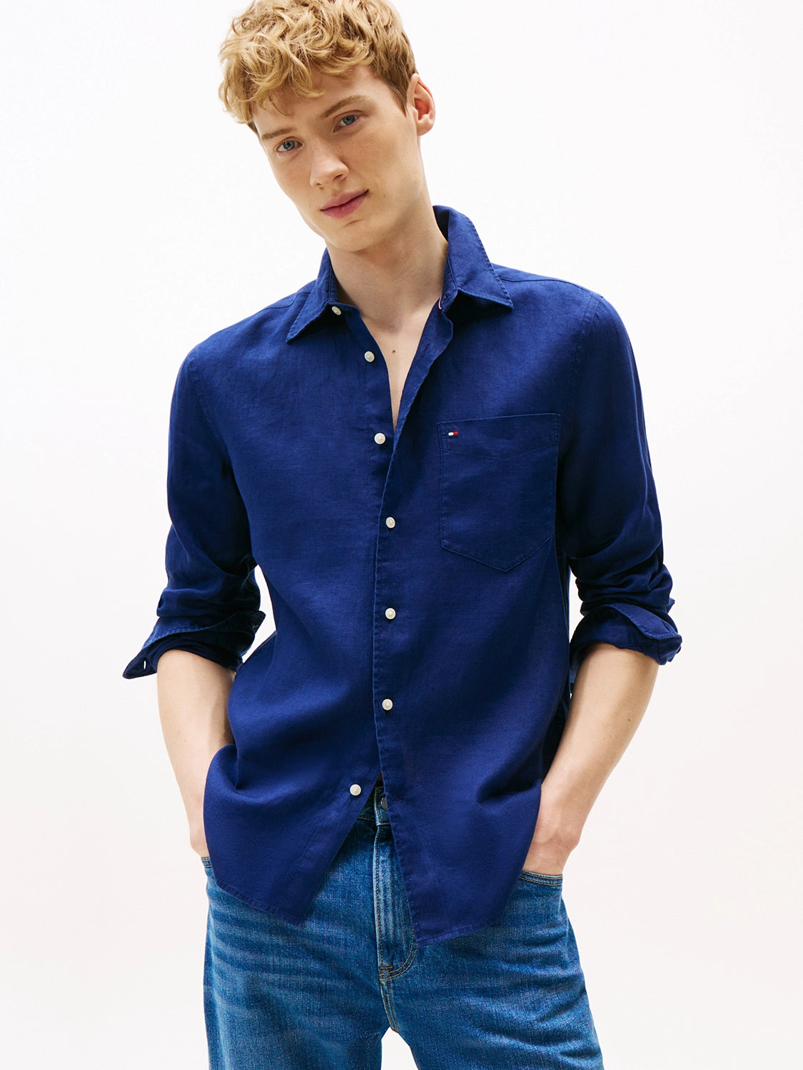 TOMMY HILFIGER PIECE DYE REG FIT L/S LINEN SHIRT MW0MW39425