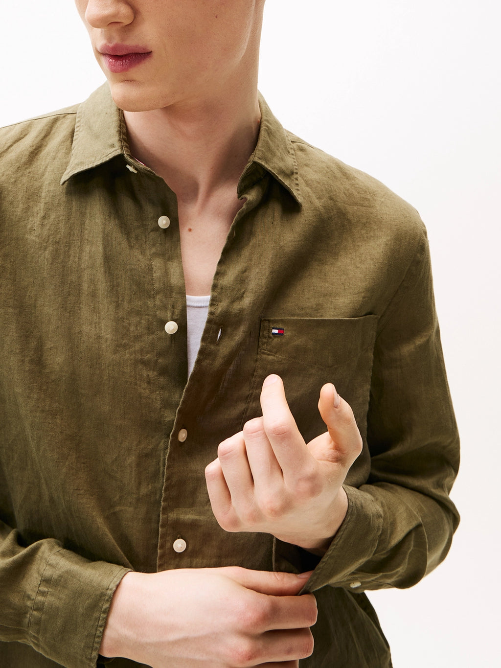 TOMMY HILFIGER PIECE DYE REG FIT L/S LINEN SHIRT MW0MW39425