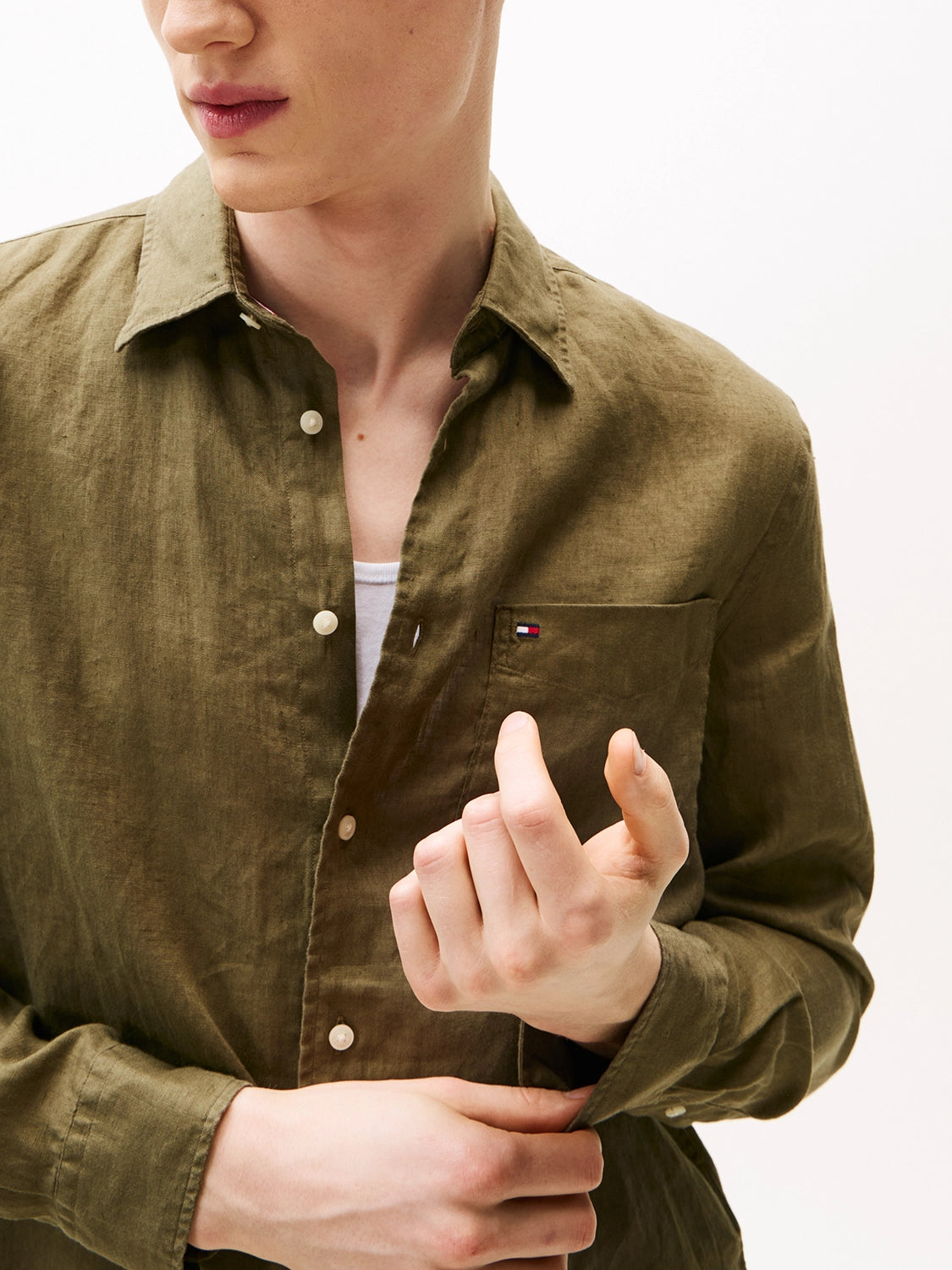 TOMMY HILFIGER PIECE DYE REG FIT L/S LINEN SHIRT MW0MW39425