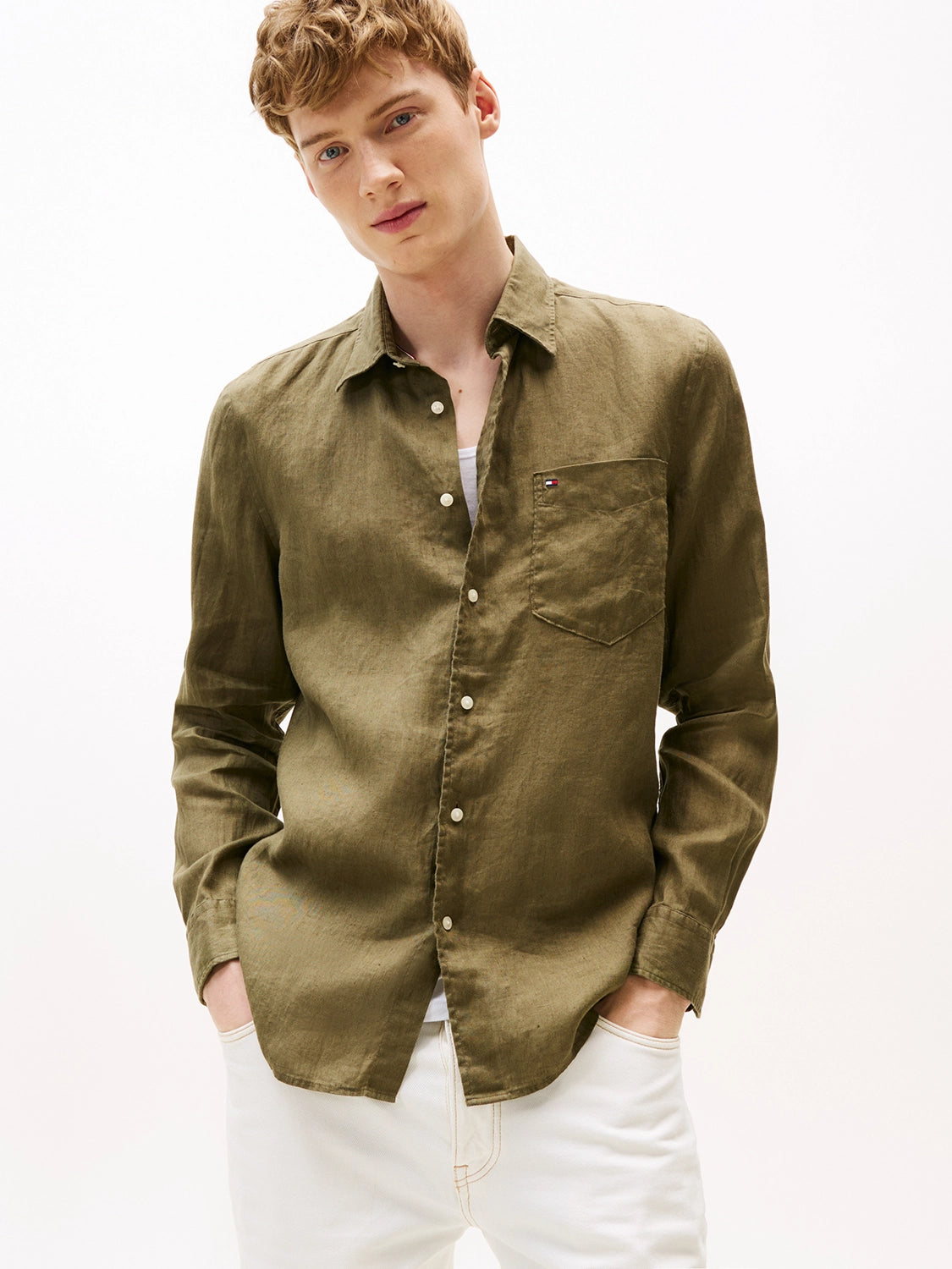 TOMMY HILFIGER PIECE DYE REG FIT L/S LINEN SHIRT MW0MW39425