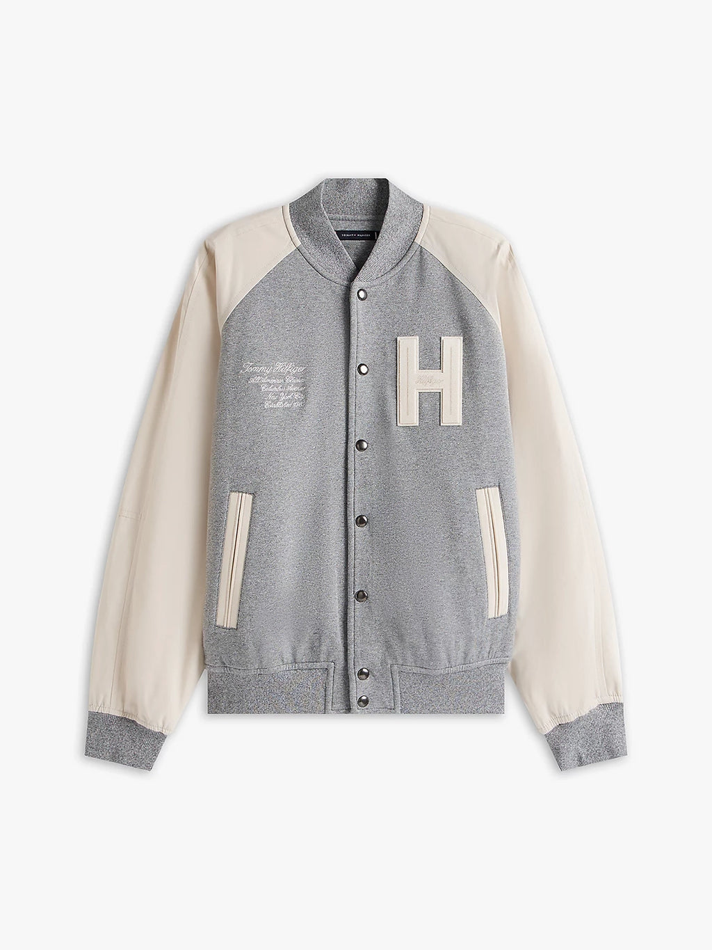 TOMMY HILFIGER MIX MEDIA VARSITY NEWSPRINT BOMBER JACKET MW0MW39684