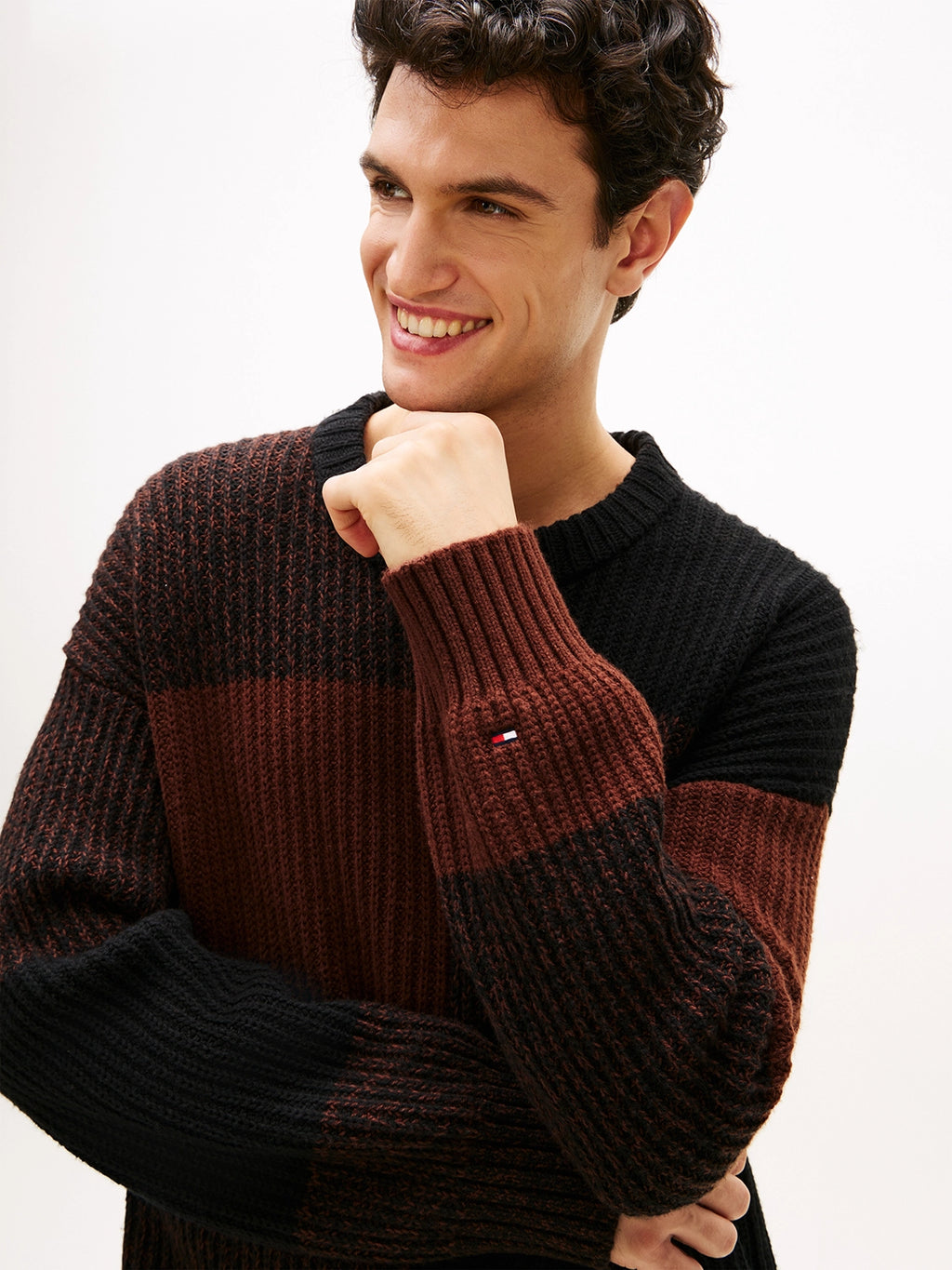 TOMMY HILFIGER BUFFALO CHECK WOOL COTTON CHUNKY KNIT MW0MW40800