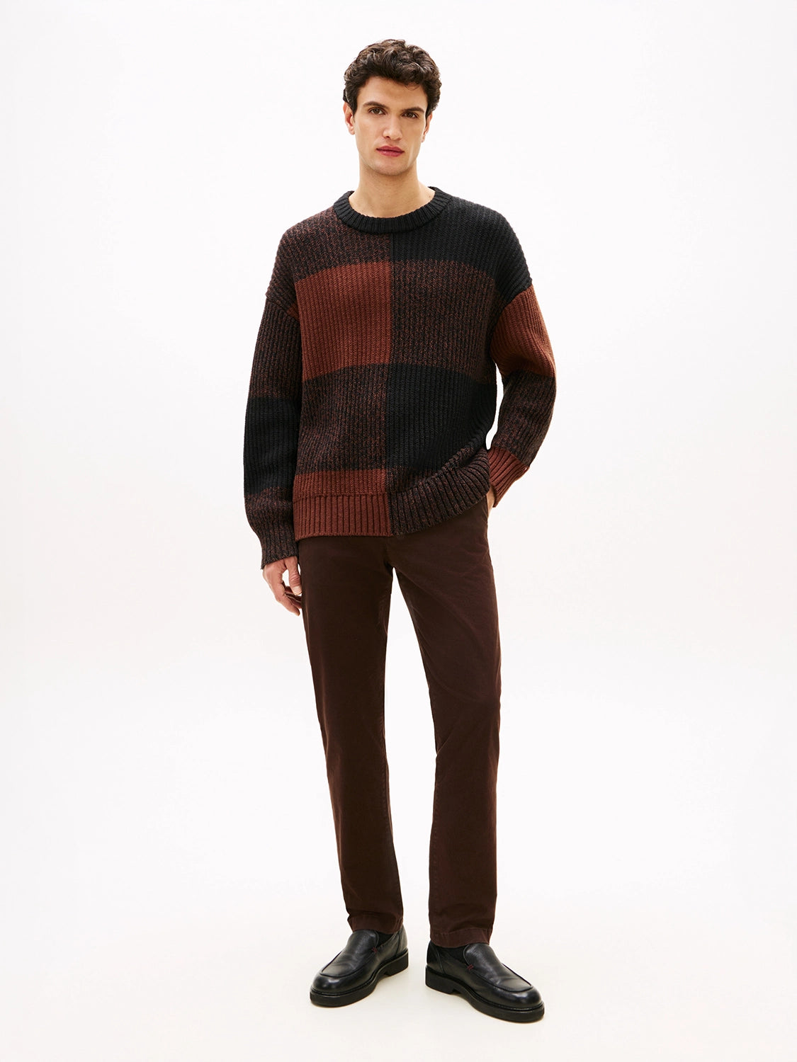 TOMMY HILFIGER BUFFALO CHECK WOOL COTTON CHUNKY KNIT MW0MW40800