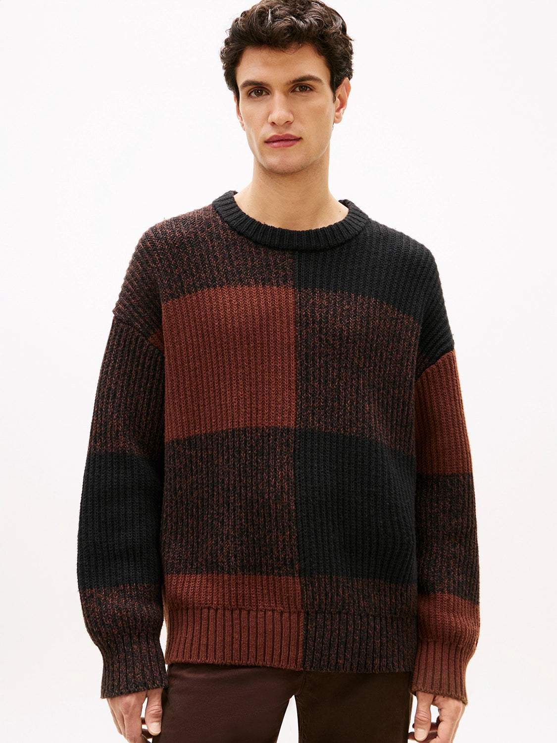 TOMMY HILFIGER BUFFALO CHECK WOOL COTTON CHUNKY KNIT MW0MW40800