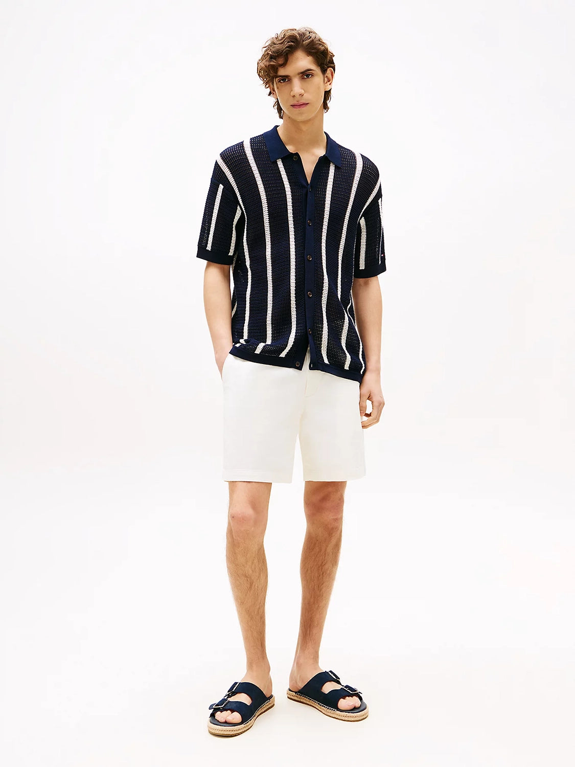 TOMMY HILFIGER VERTICAL STRIPE OPEN KNIT S/S SHIRT MW0MW41225