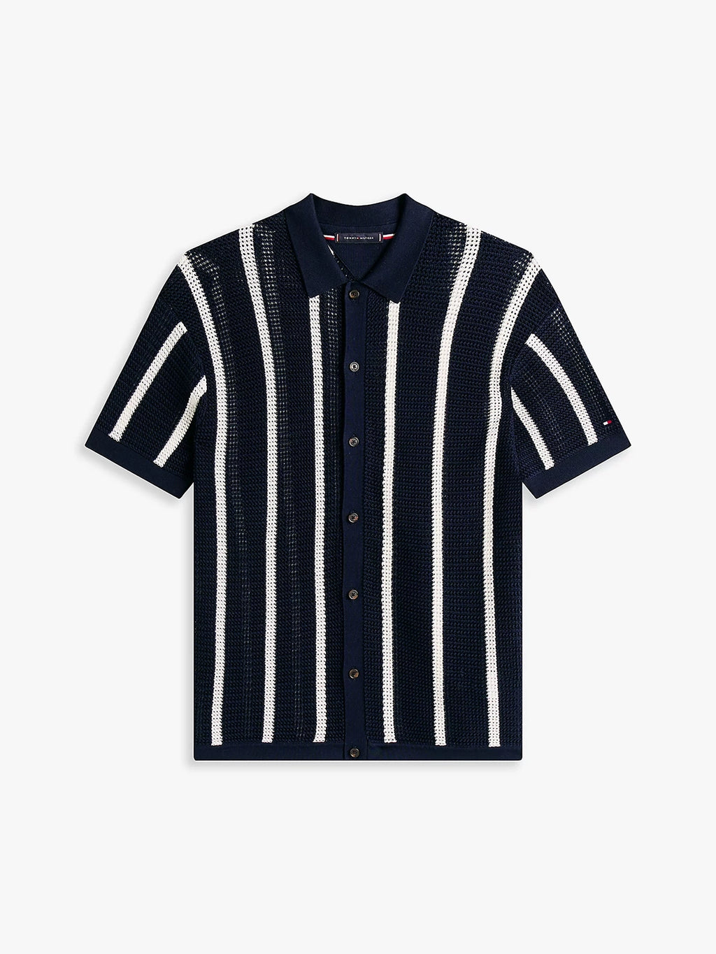 TOMMY HILFIGER VERTICAL STRIPE OPEN KNIT S/S SHIRT MW0MW41225