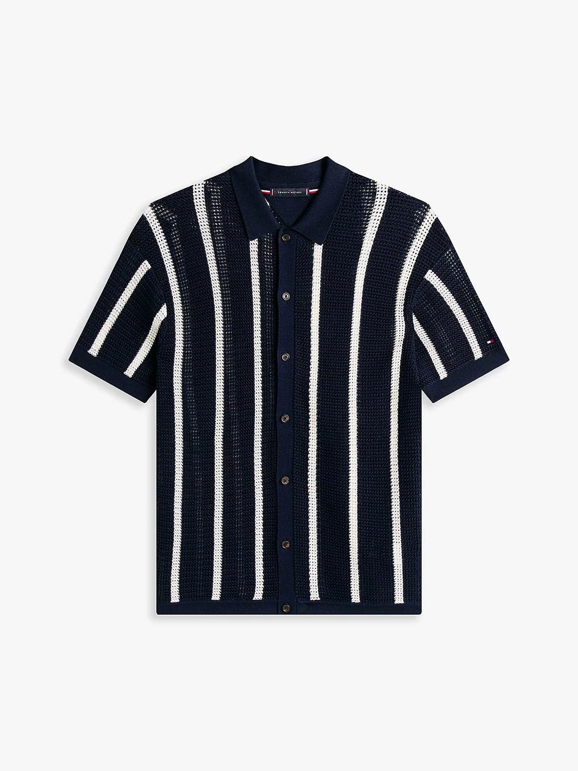 TOMMY HILFIGER VERTICAL STRIPE OPEN KNIT S/S SHIRT MW0MW41225