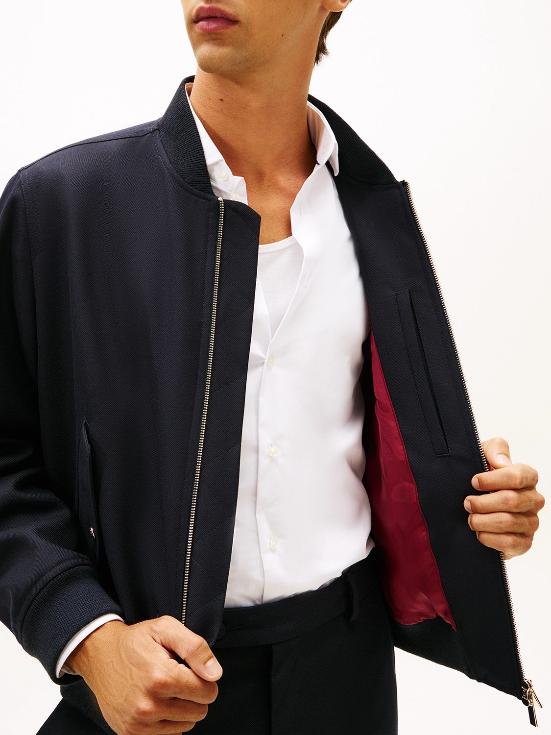 TOMMY HILFIGER DARK NIGHT FINE WOOL BOMBER WITH PIPING MW0MW41885