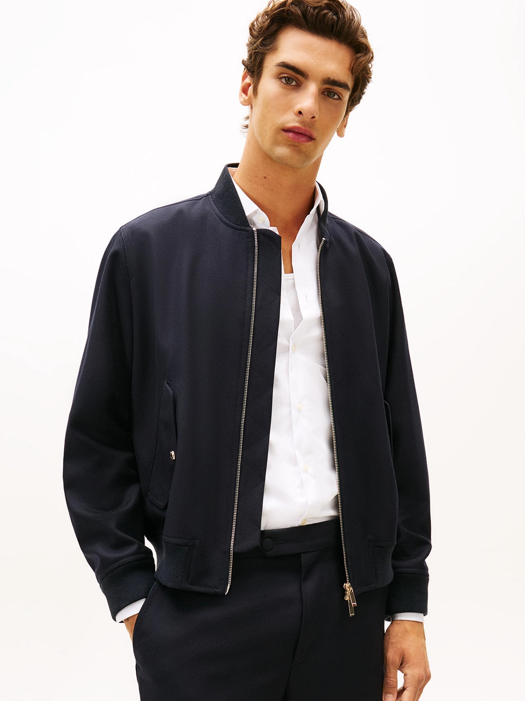 TOMMY HILFIGER DARK NIGHT FINE WOOL BOMBER WITH PIPING MW0MW41885