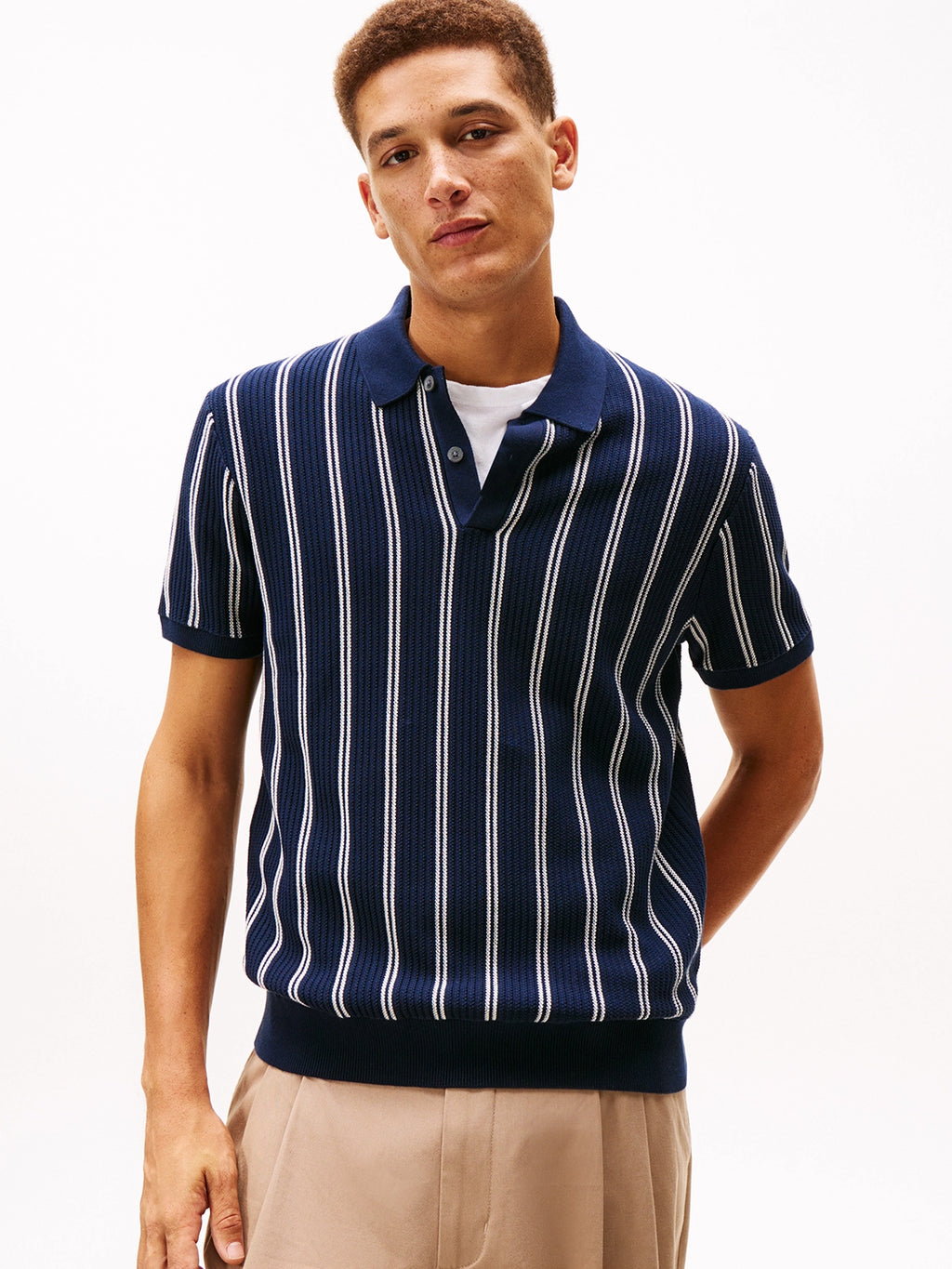 TOMMY HILFIGER KNITTED VERTICAL STRIPE POLO MW0MW41949
