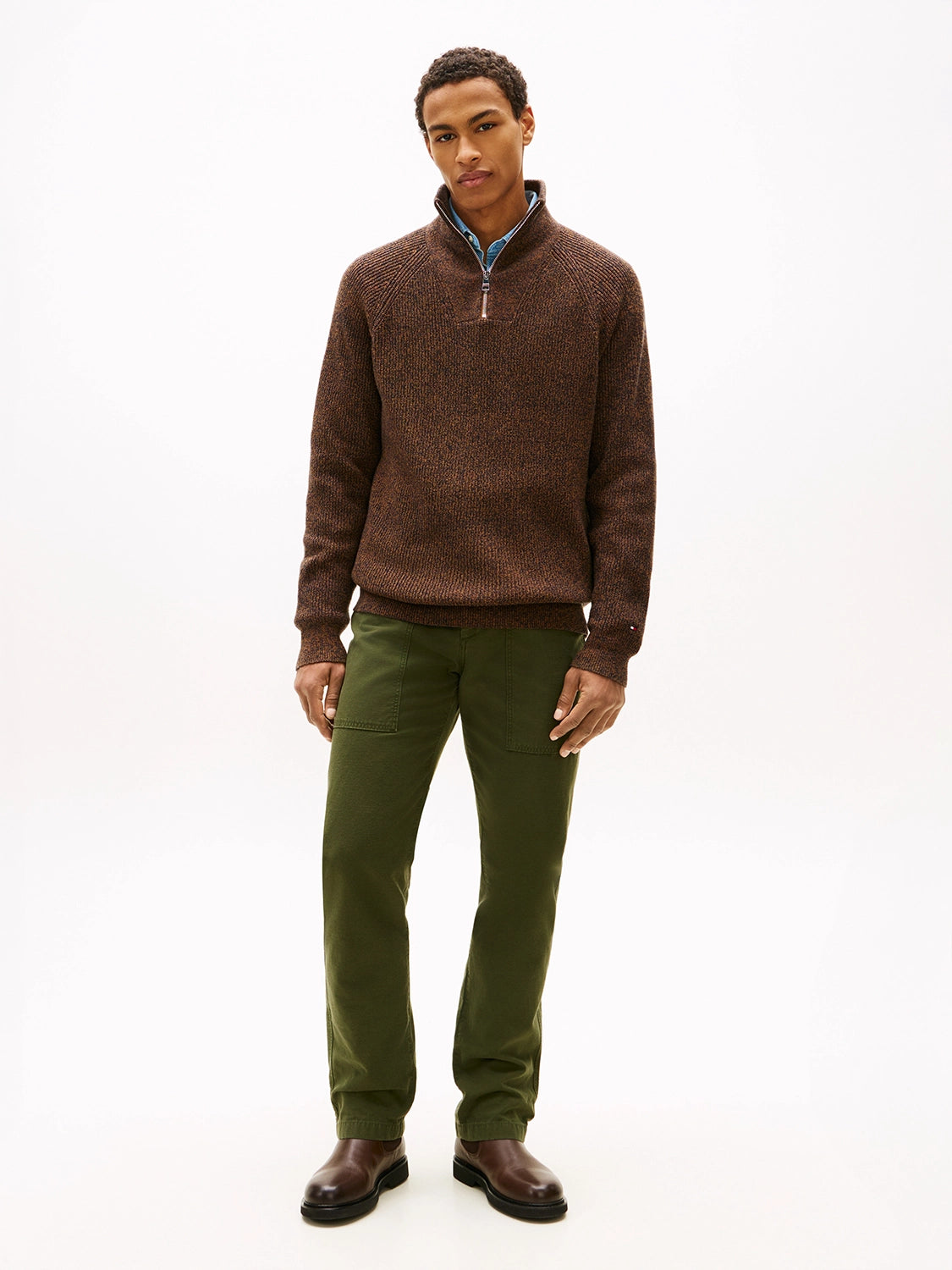 TOMMY HILFIGER FISHERMAN RIB 1/4 ZIP MOCK NECK KNIT MW0MW42531