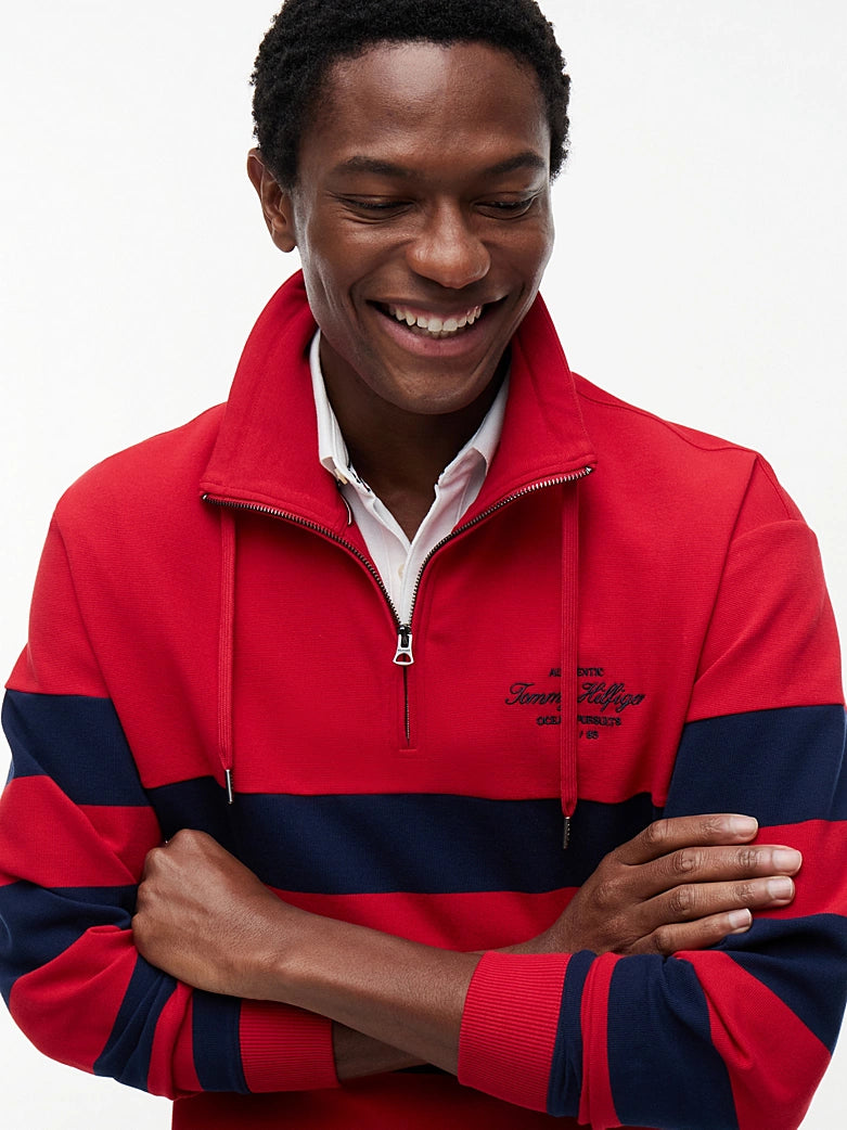 TOMMY HILFIGER NAUTICAL BLOCK STRIPE 1/4 ZIP SWEATSHIRT MW0MW43190