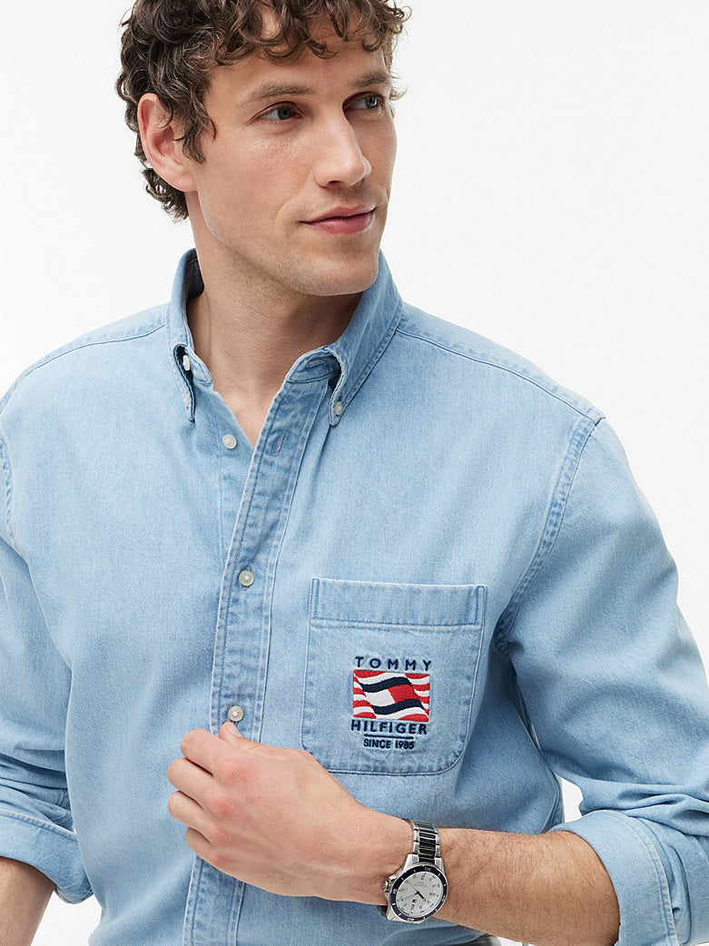 TOMMY HILFIGER AMERICANA DENIM EMB L/S SHIRT MW0MW44268