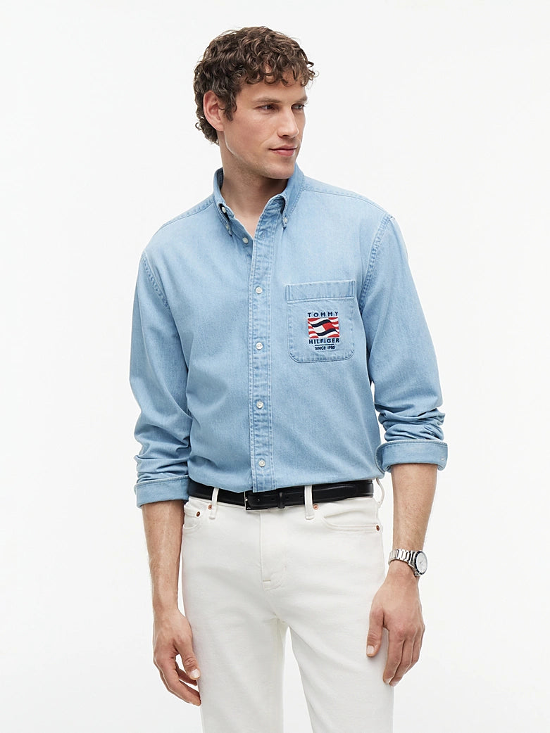TOMMY HILFIGER AMERICANA DENIM EMB L/S SHIRT MW0MW44268