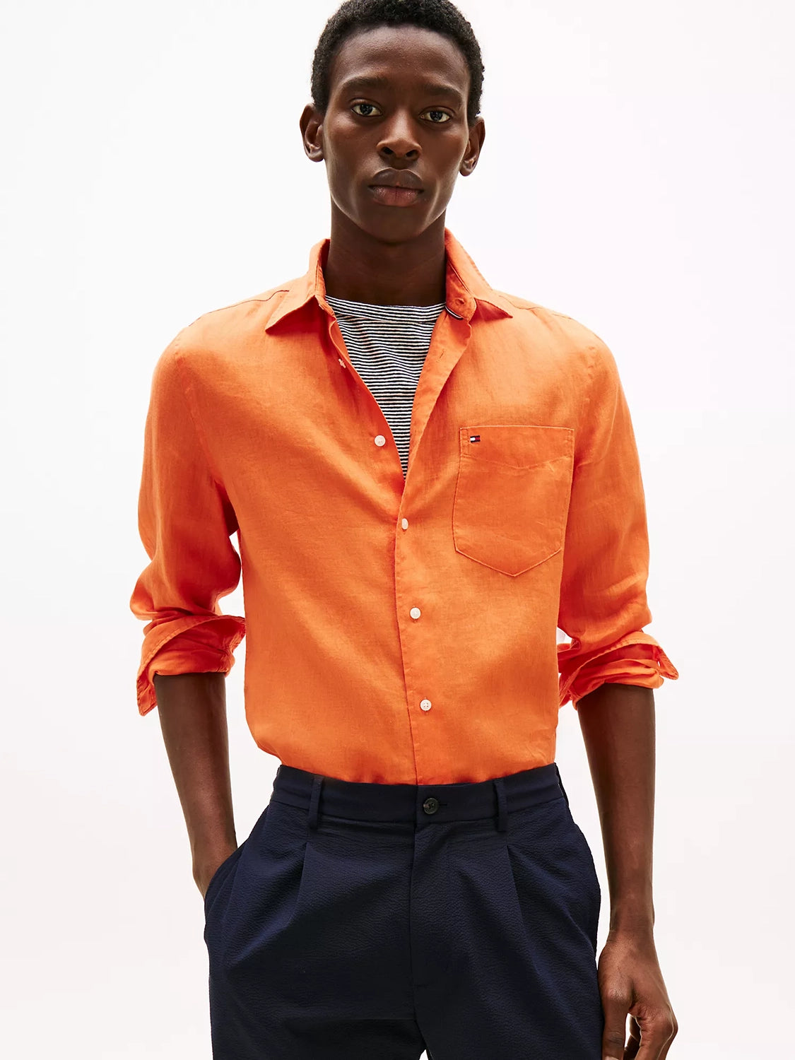 TOMMY HILFIGER PIECE DYE REG FIT L/S LINEN SHIRT MW0MW39425