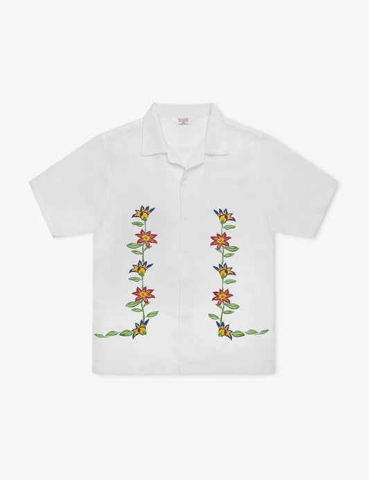 MR SIMPLE DAHLIA EMBROIDERED LINEN BLEND S/S SHIRT M043302