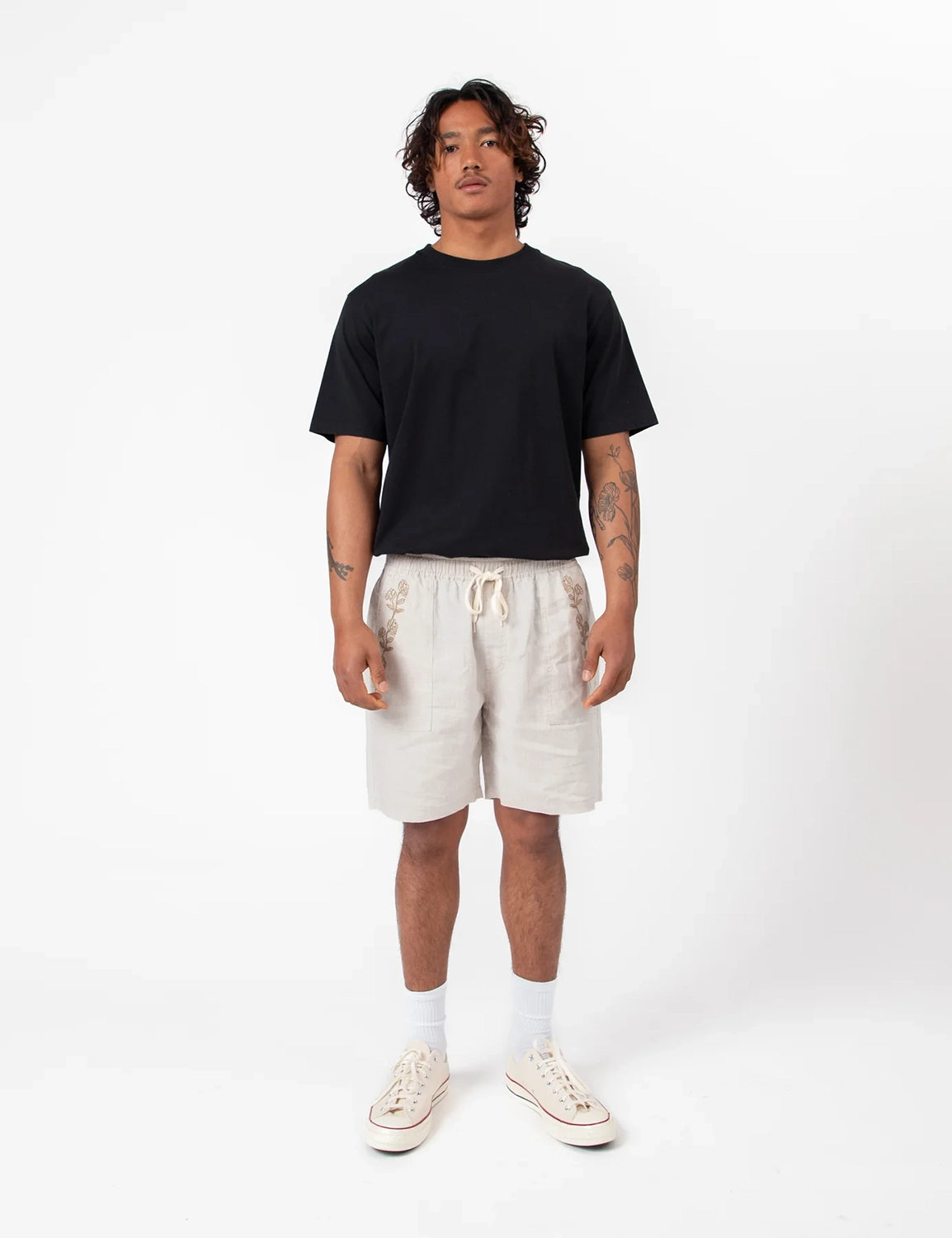 MR SIMPLE HUCK EMBROIDERED LINEN SHORT M103710