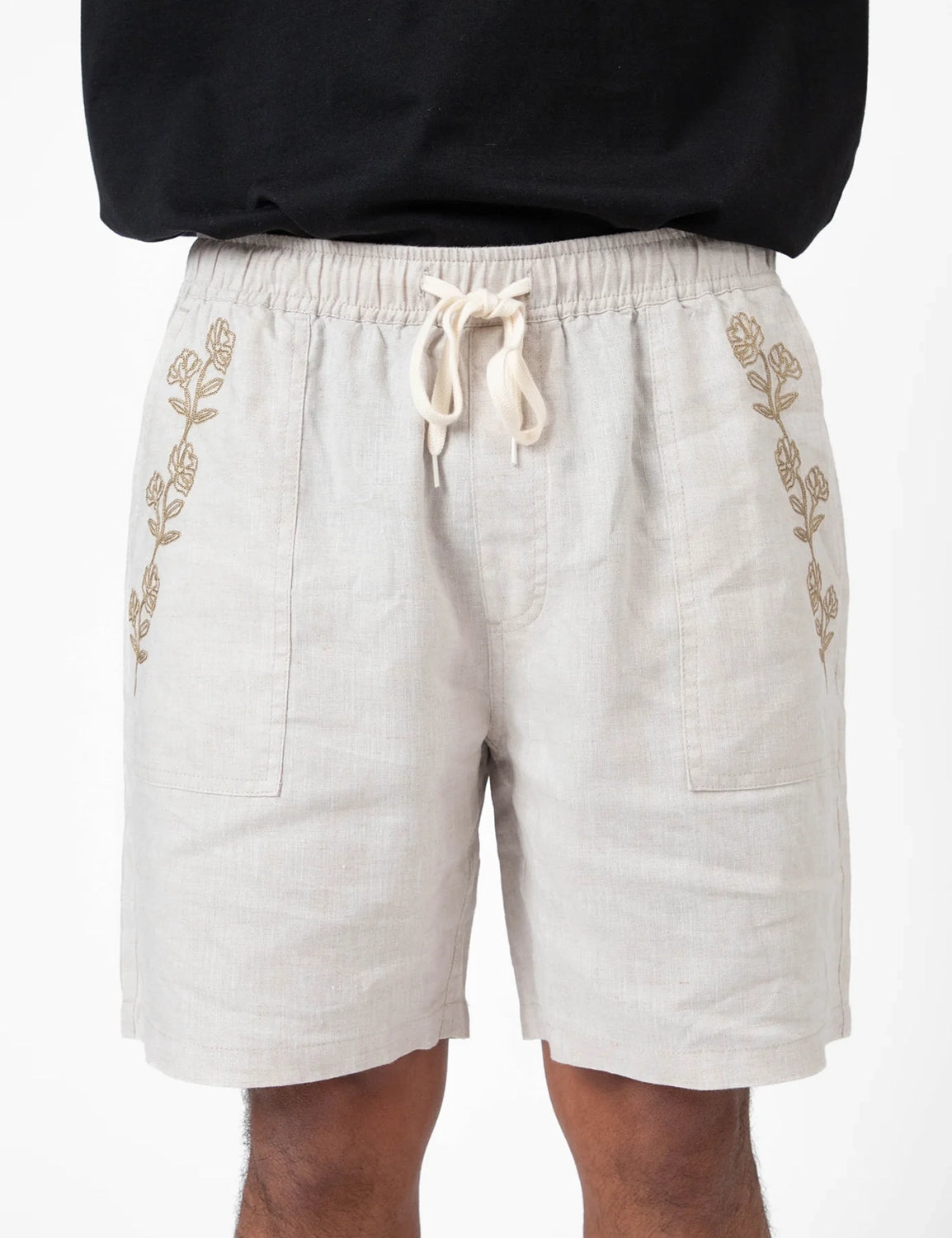 MR SIMPLE HUCK EMBROIDERED LINEN SHORT M103710
