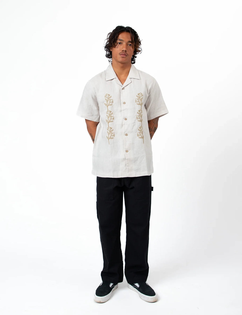 MR SIMPLE HUCK EMBROIDERED LINEN S/S SHIRT M043810