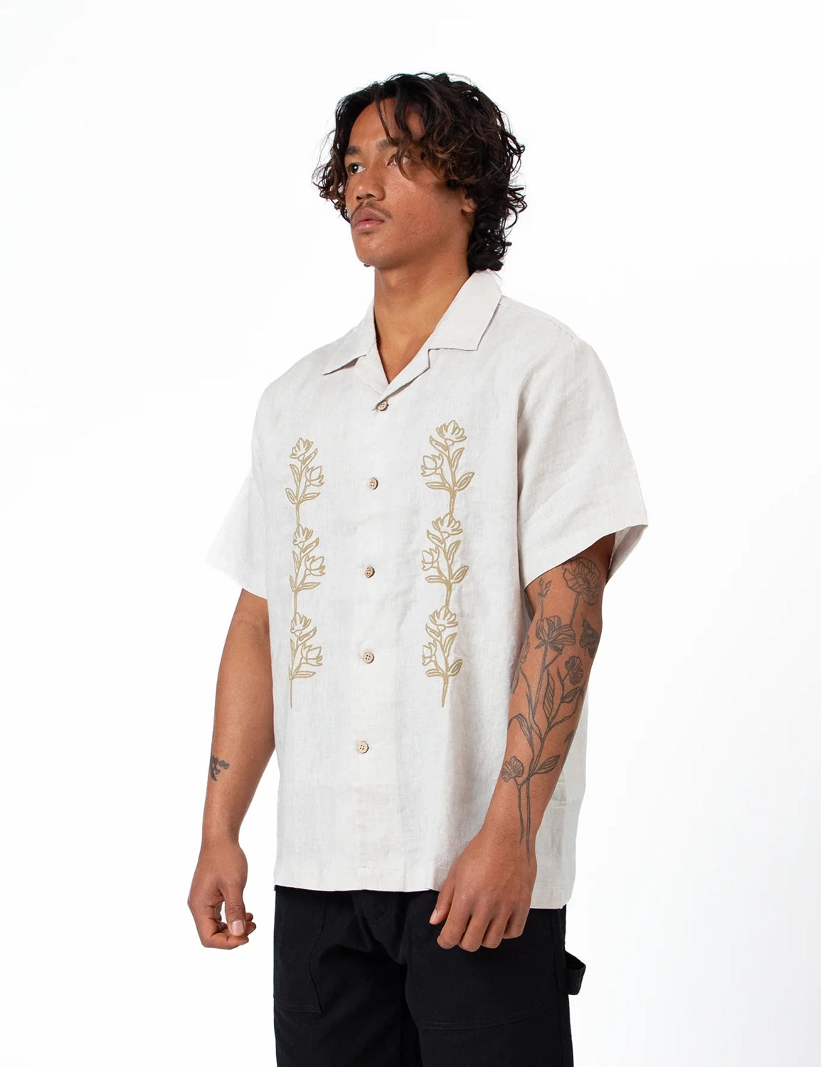 MR SIMPLE HUCK EMBROIDERED LINEN S/S SHIRT M043810