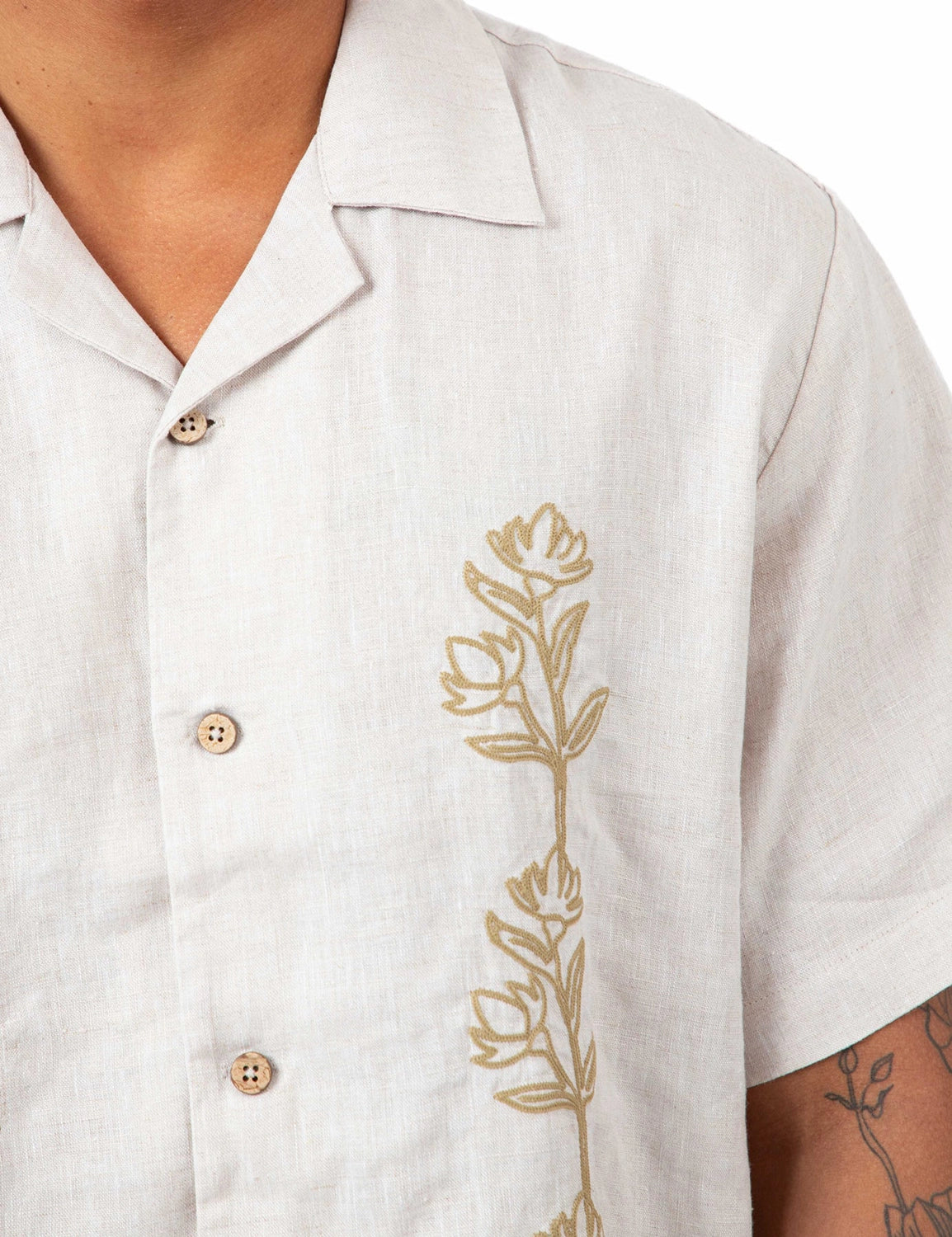 MR SIMPLE HUCK EMBROIDERED LINEN S/S SHIRT M043810