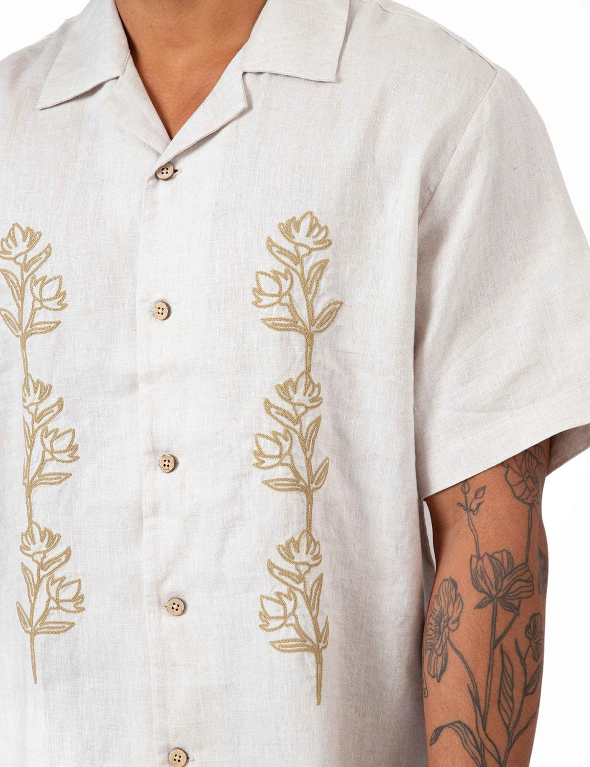 MR SIMPLE HUCK EMBROIDERED LINEN S/S SHIRT M043810