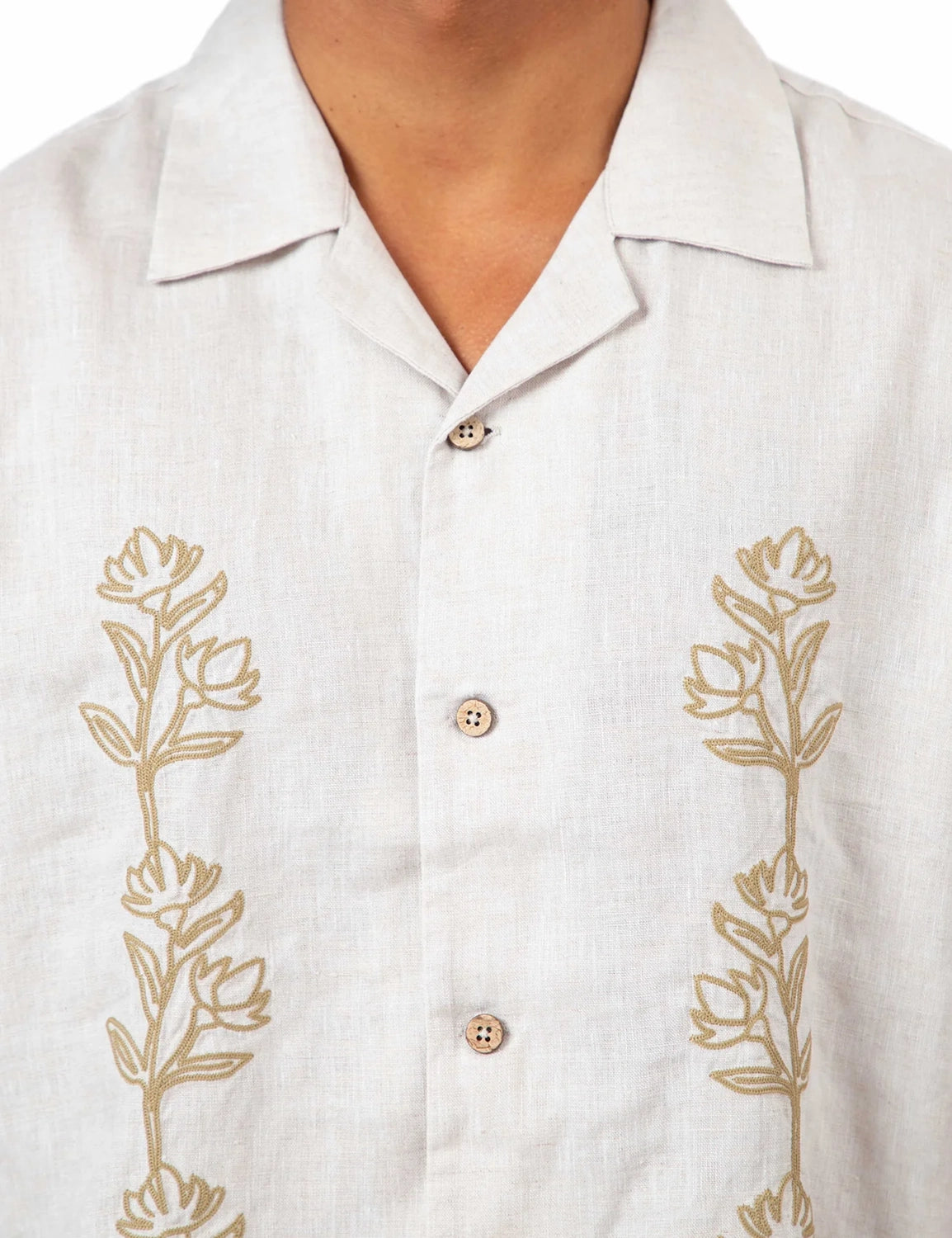 MR SIMPLE HUCK EMBROIDERED LINEN S/S SHIRT M043810