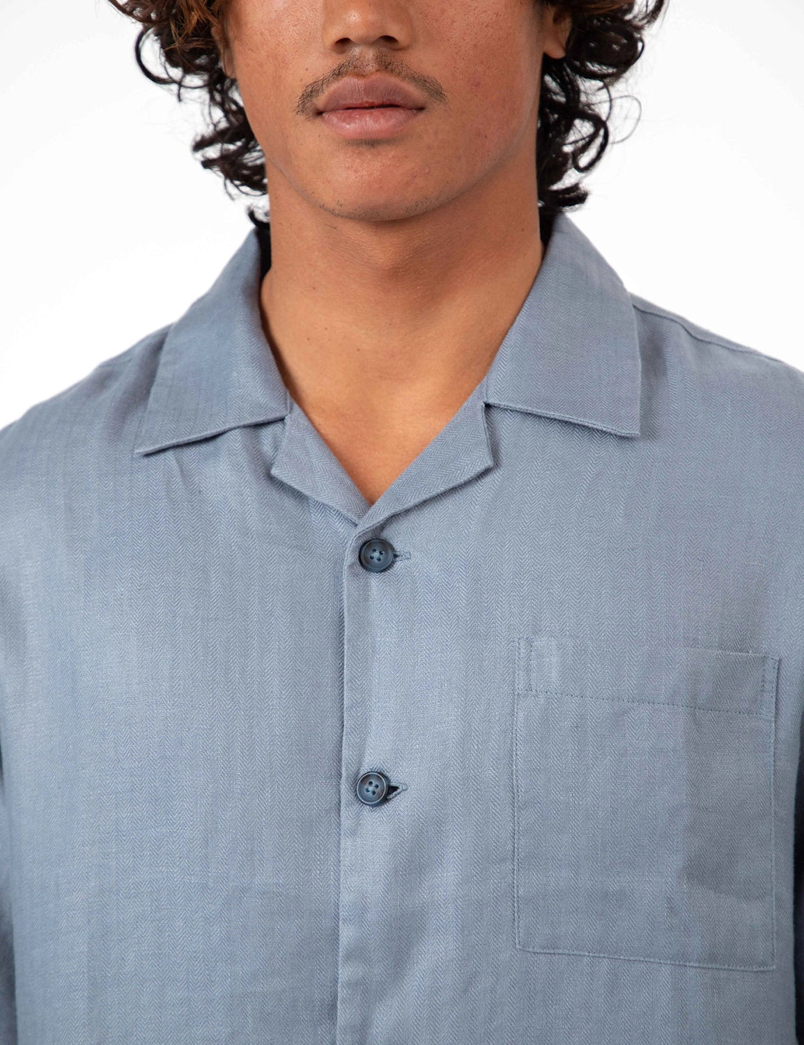 MR SIMPLE SHORE CUBAN S/S LINEN HERRINGBONE SHIRT M043409