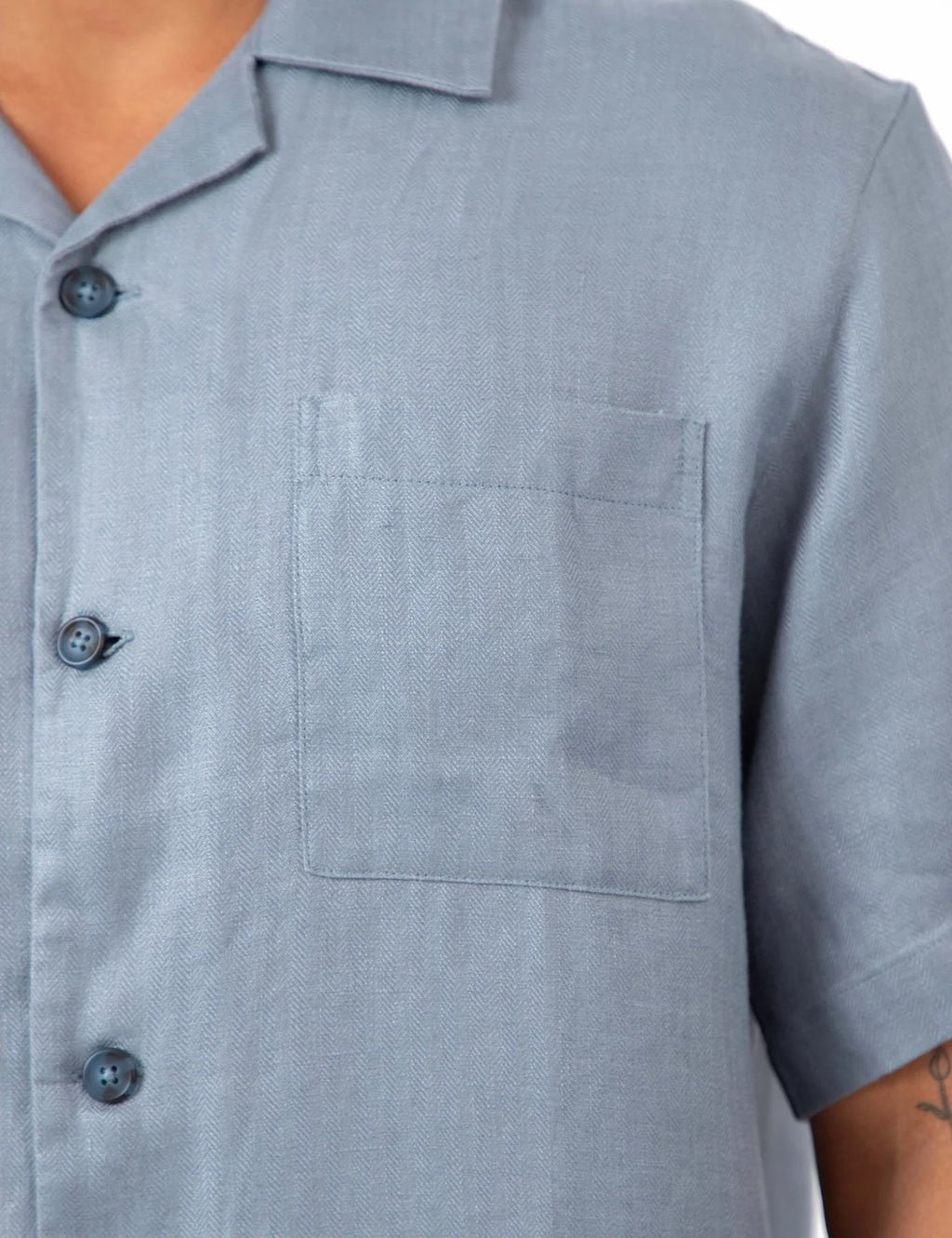 MR SIMPLE SHORE CUBAN S/S LINEN HERRINGBONE SHIRT M043409