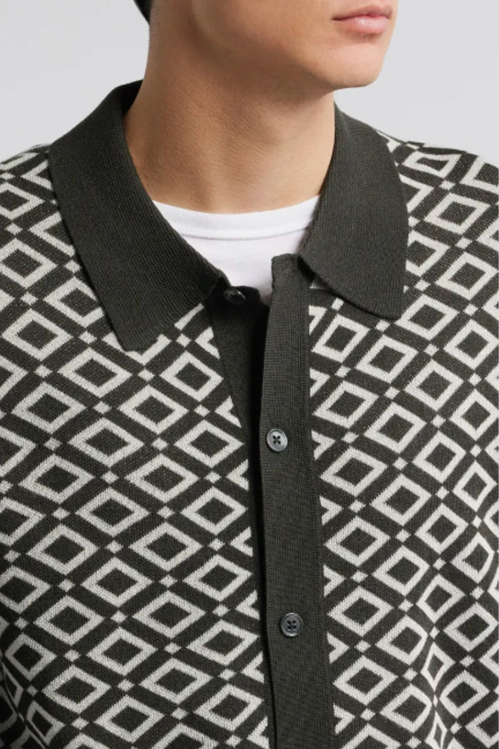 NN07 THOR JACQUARD PATTERN L/S POLO CARDIGAN 6584