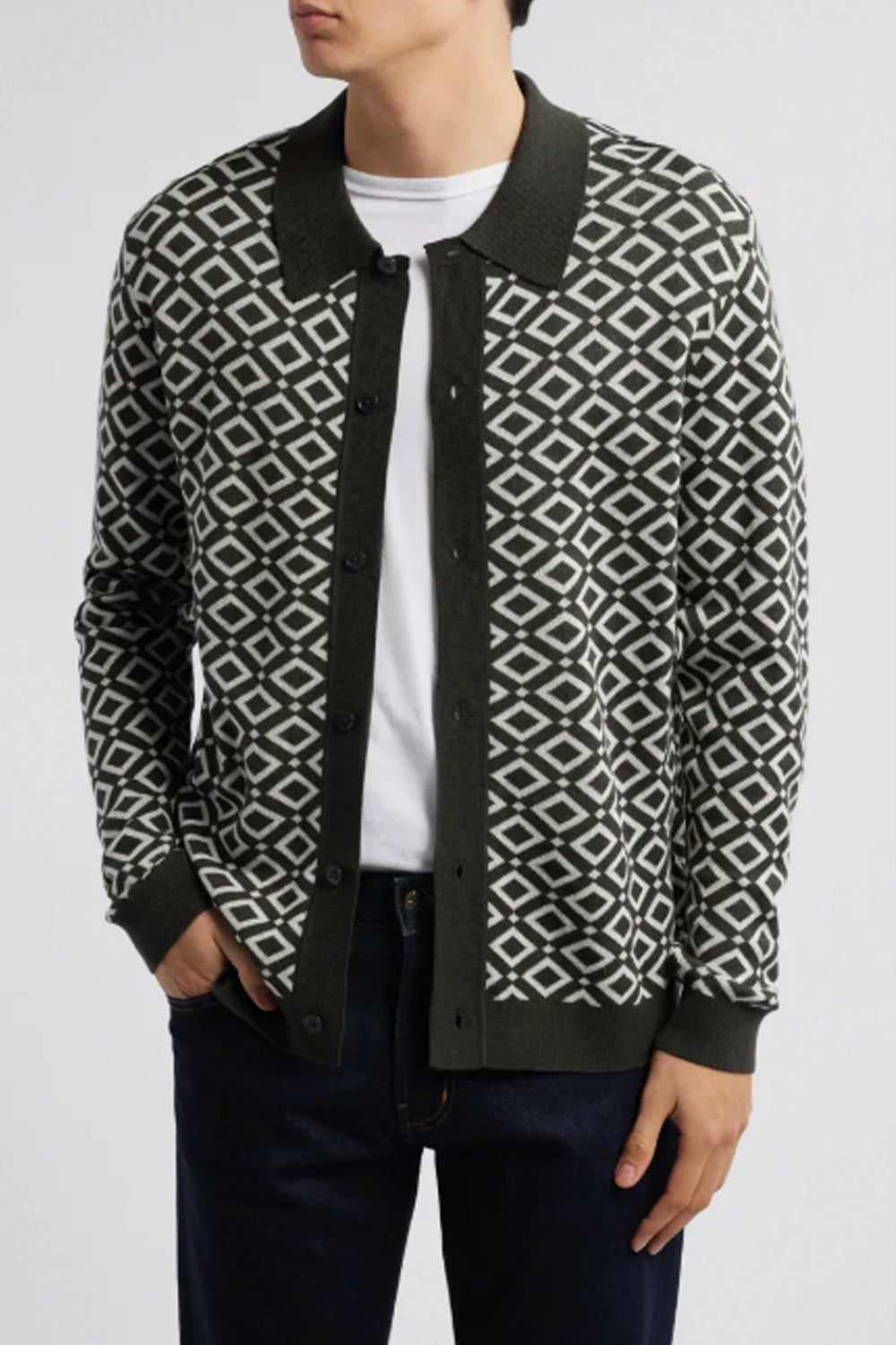 NN07 THOR JACQUARD PATTERN L/S POLO CARDIGAN 6584