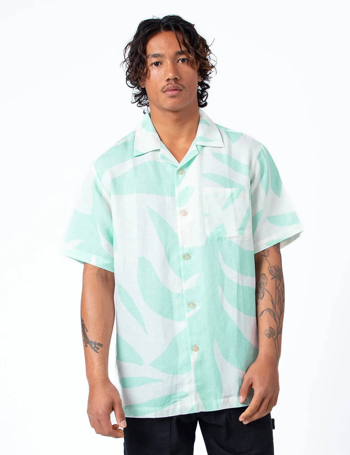 MR SIMPLE PALM CUBAN LINEN RAYON PRINT S/S SHIRT M043419