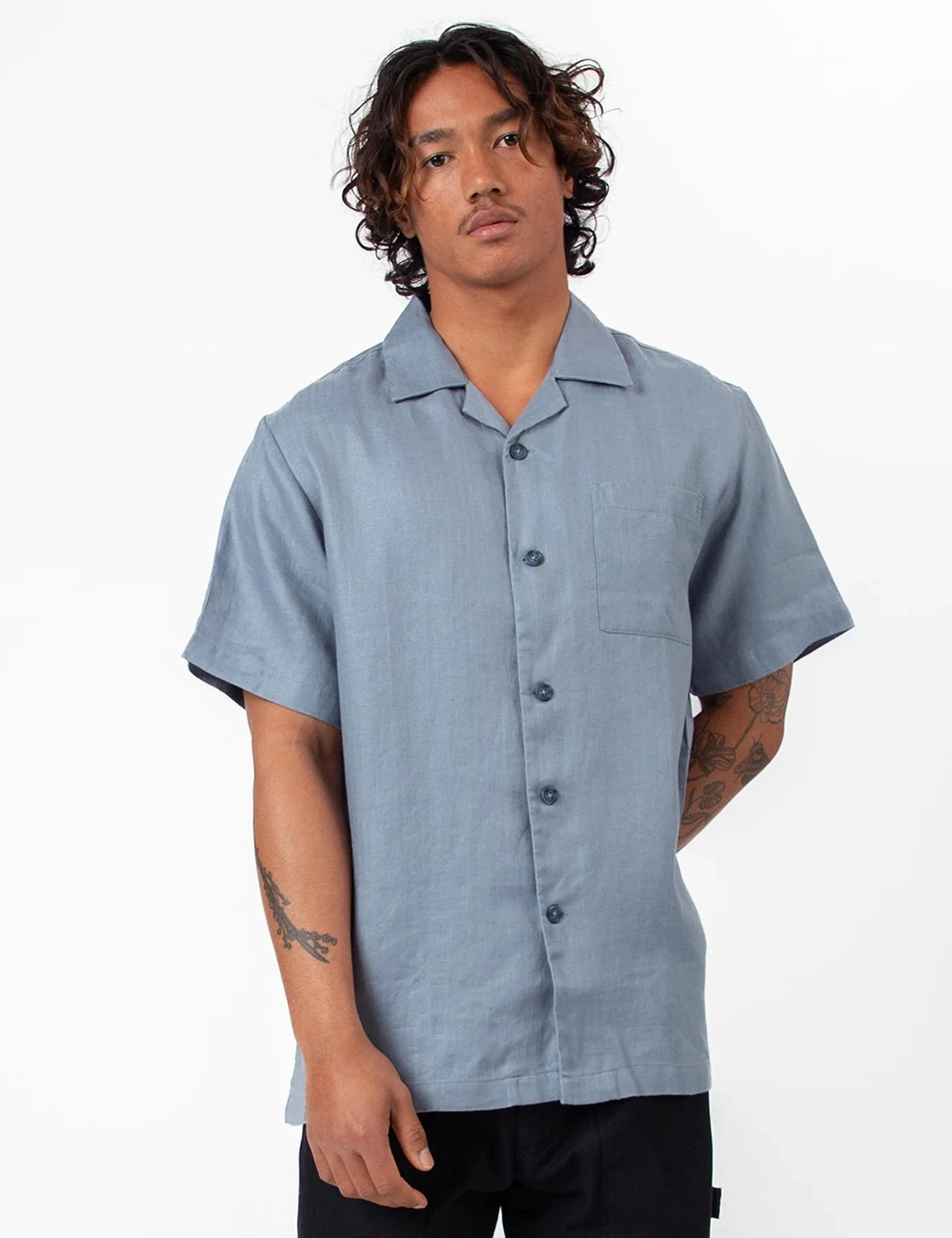 MR SIMPLE SHORE CUBAN S/S LINEN HERRINGBONE SHIRT M043409