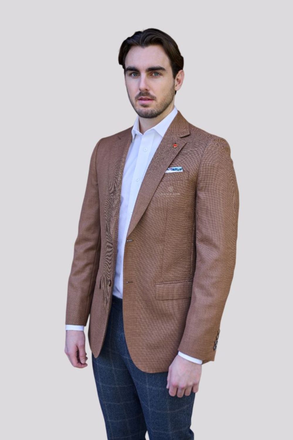 Savile Row Abram Wool Linen Fancy Blazer SJ01FBA in brown, side view
