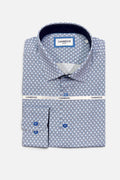 Cambridge Sorrento Geo All Over Print Long Sleeve Shirt FCW220 in blue at Hartfords Menswear