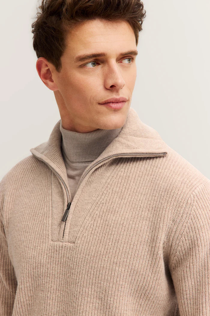 BUGATTI WOOL MIX 1/4 ZIP NECK RIB KNIT