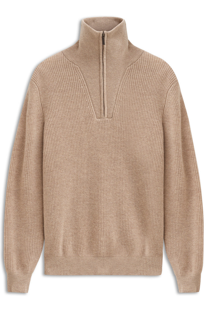 BUGATTI WOOL MIX 1/4 ZIP NECK RIB KNIT