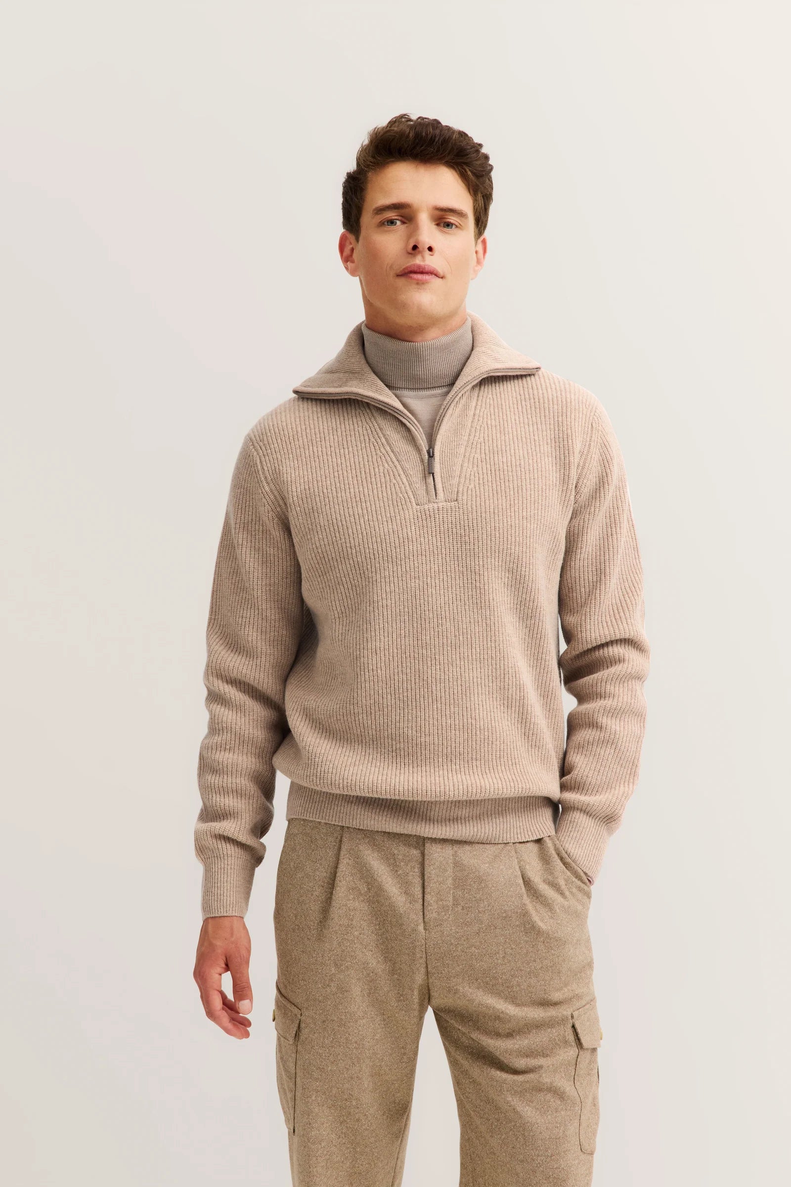 BUGATTI WOOL MIX 1/4 ZIP NECK RIB KNIT