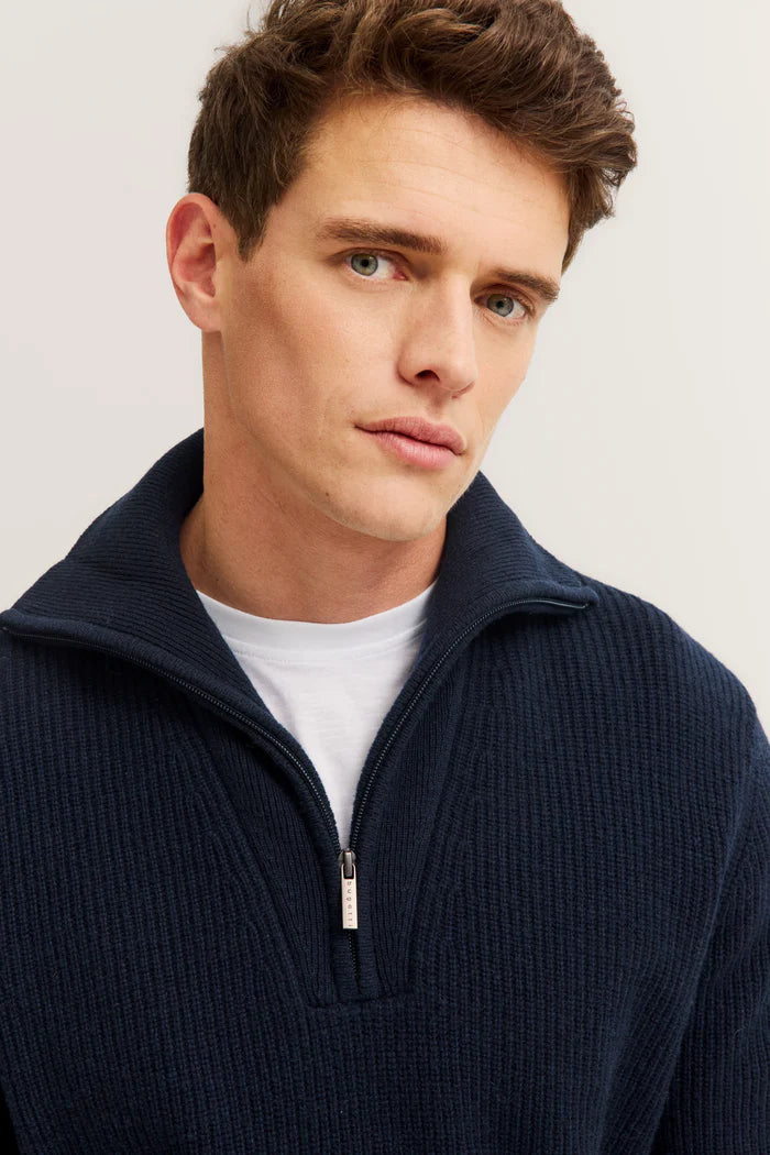 BUGATTI WOOL MIX 1/4 ZIP NECK RIB KNIT
